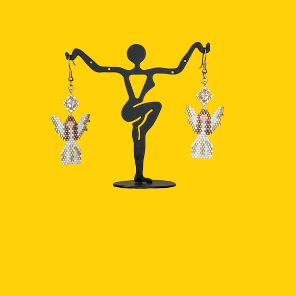 Hand Crafted Gold and White Earrings - Picture 6 of 6